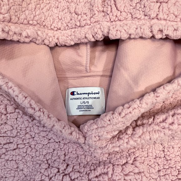 Ladies Pink Champion Sherpa Hoodie Sweater - Picture 4 of 5